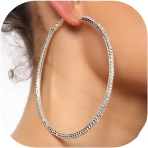 Silver/Gold Hoop Earrings Dainty Rhinestones Sparkly Cubic Zirconia Earrings Lightweight Round Hoops for Women 50/60mm Hypoallergenic Jewelry Gifts for Women
