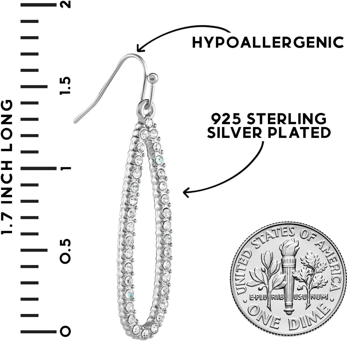 Simulated Diamond Teardrop Dangle Earrings for Women - Cubic Zirconia Crystal Long Dangling Earrings - Hypoallergenic and Safe for Sensitive Ears