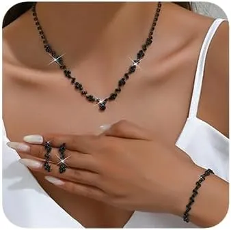 Sither Crystal Earrings and Necklace Set for Women - Fashion Dressy Jewelry for Halloween, Prom Party, Christmas