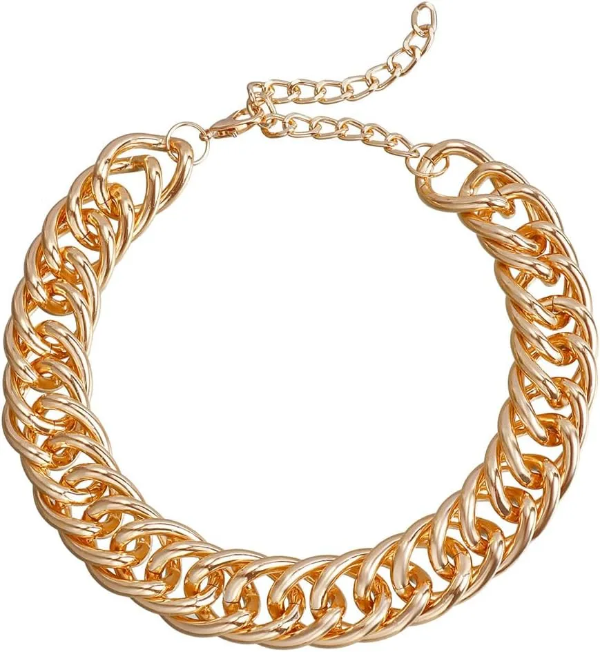 Sither Gold Link Choker Necklace for Women Punk Link Chain Necklace Fashion Large Jewelry for Halloween Party Christmas Gift