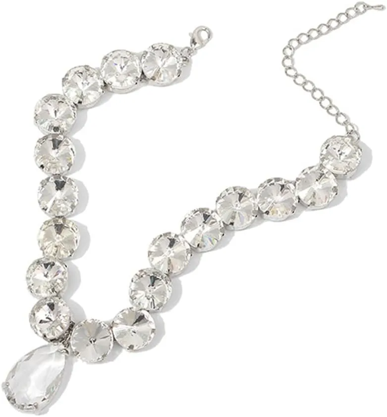 Sither Large Crystal Pendant Choker Necklace for Women Silver Statement Rhinestone Necklace Punk Jewelry for Halloween Christmas Gift (style 1)