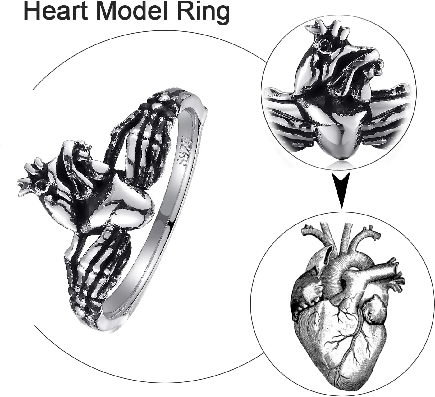 Skull Claddagh Heart Rings Silver Statement Rings Stackable Ring for Women Girls Native Heart Model Rings Size 5-9