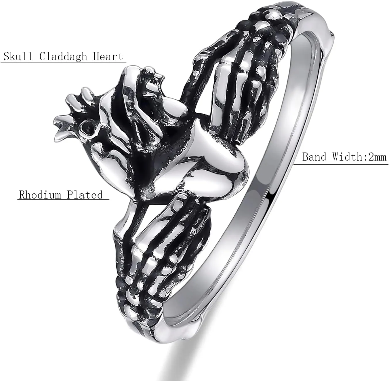 Skull Claddagh Heart Rings Silver Statement Rings Stackable Ring for Women Girls Native Heart Model Rings Size 5-9