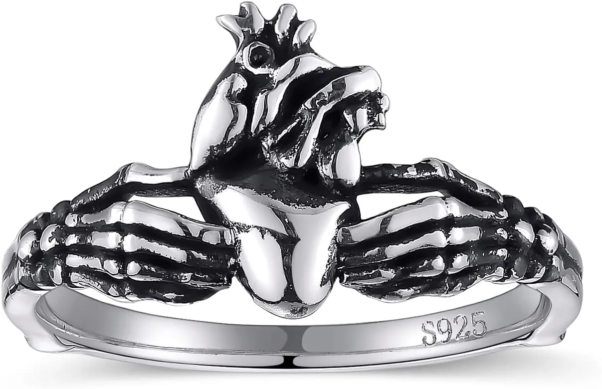 Skull Claddagh Heart Rings Silver Statement Rings Stackable Ring for Women Girls Native Heart Model Rings Size 5-9