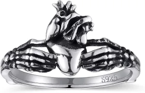 Skull Claddagh Heart Rings Silver Statement Rings Stackable Ring for Women Girls Native Heart Model Rings Size 5-9