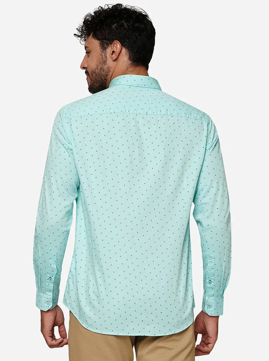 Sky Blue Printed Smart Fit Semi Casual Shirt | Greenfibre