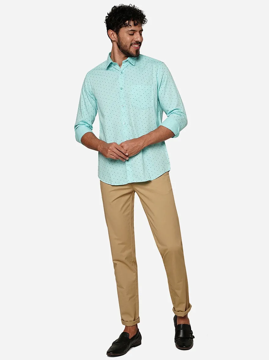 Sky Blue Printed Smart Fit Semi Casual Shirt | Greenfibre
