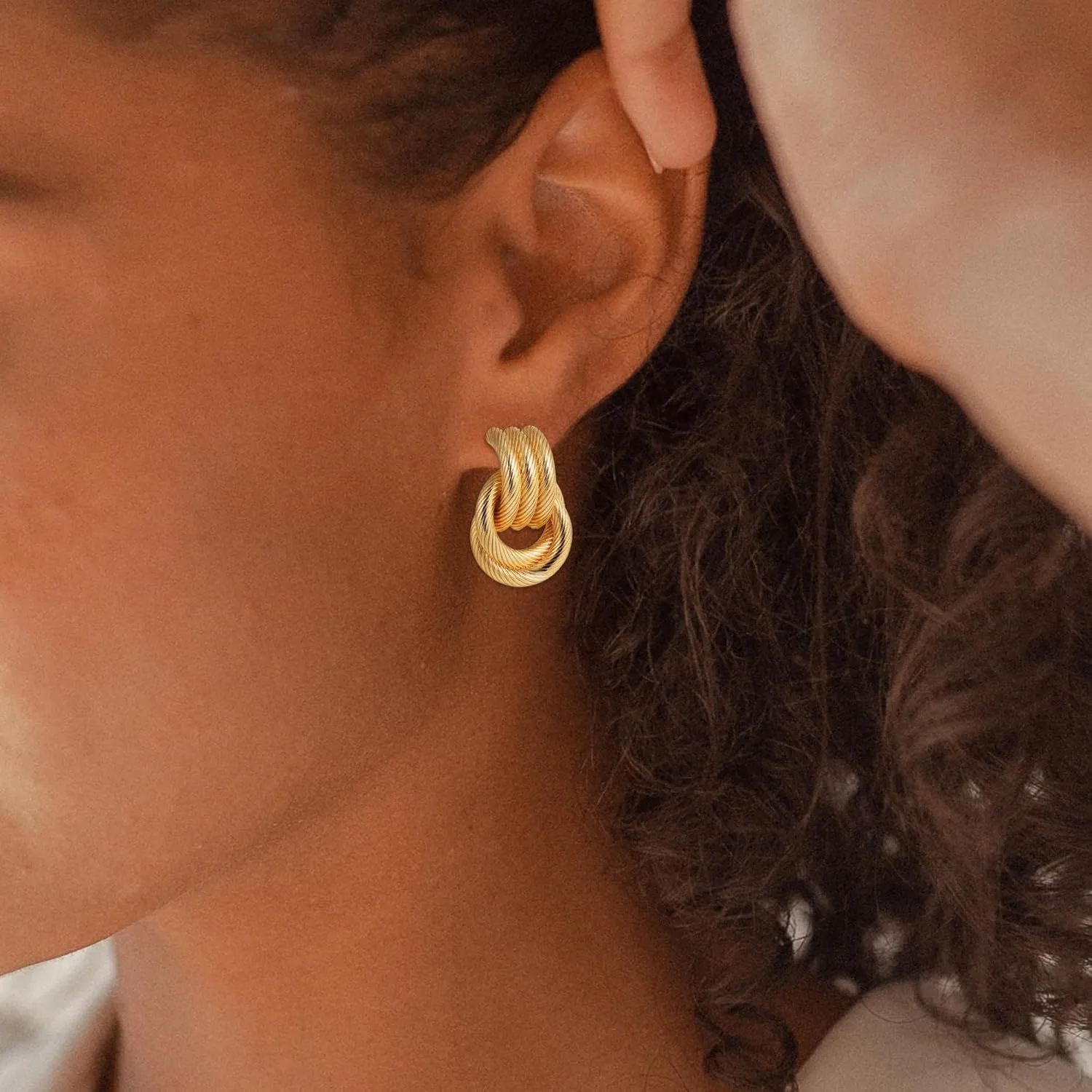 SLOONG Chunky Gold Earrings for Women, 14K Gold/SIlver Plated Geometric Knot Dangle Drop Earrings Hypoallergenic Gold Jewelry for Women
