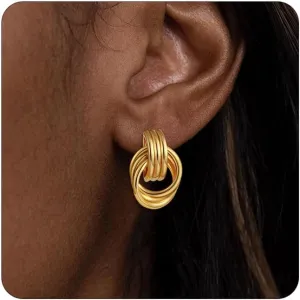SLOONG Chunky Gold Earrings for Women, 14K Gold/SIlver Plated Geometric Knot Dangle Drop Earrings Hypoallergenic Gold Jewelry for Women