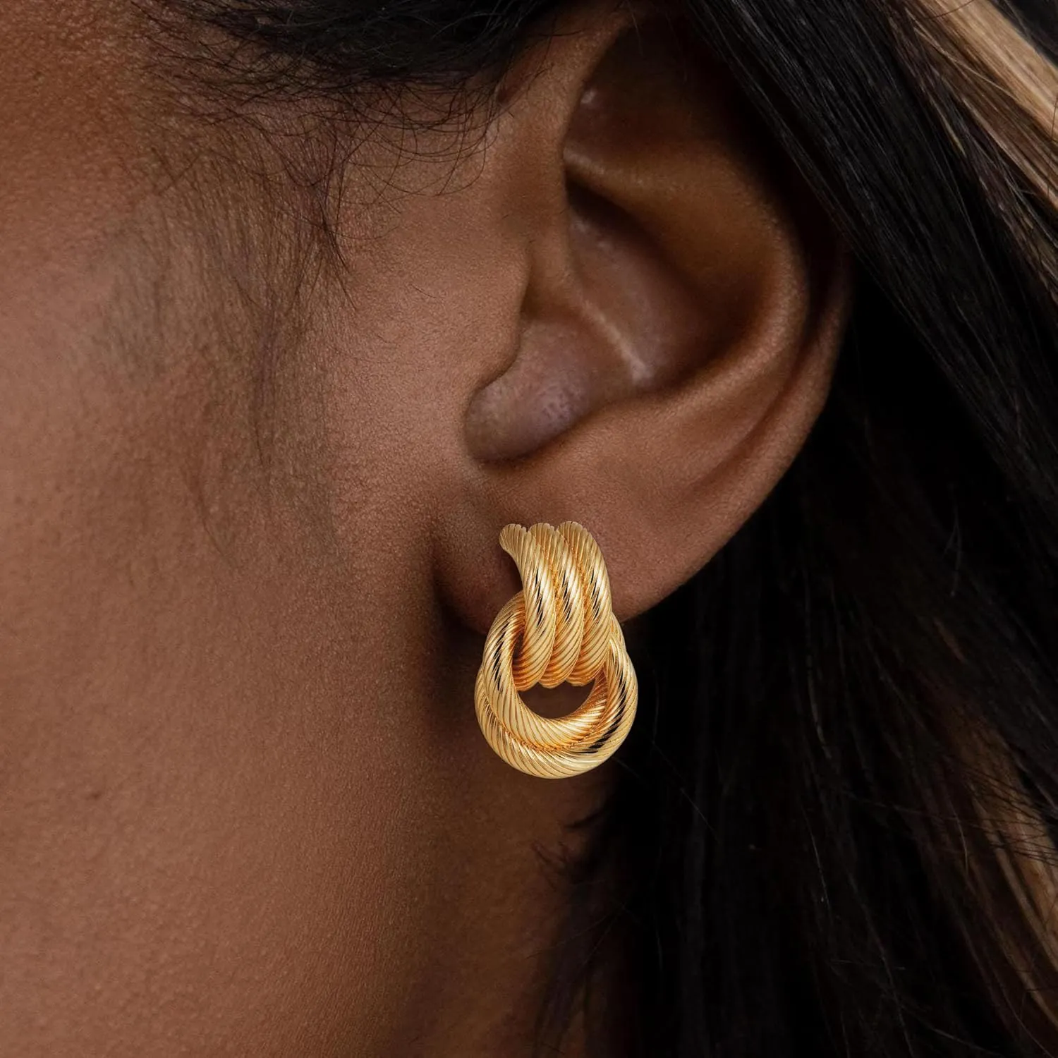 SLOONG Chunky Gold Earrings for Women, 14K Gold/SIlver Plated Geometric Knot Dangle Drop Earrings Hypoallergenic Gold Jewelry for Women