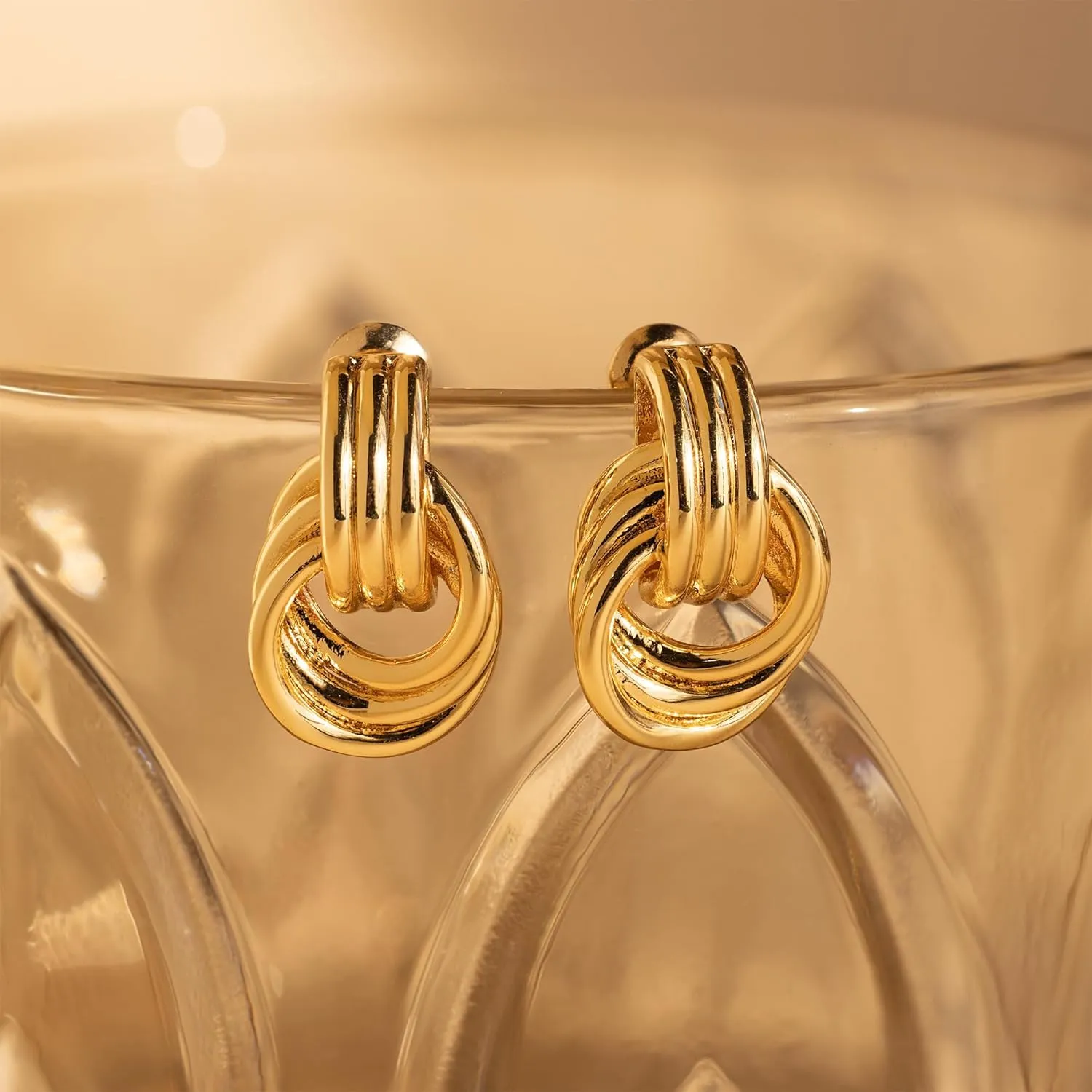 SLOONG Chunky Gold Earrings for Women, 14K Gold/SIlver Plated Geometric Knot Dangle Drop Earrings Hypoallergenic Gold Jewelry for Women