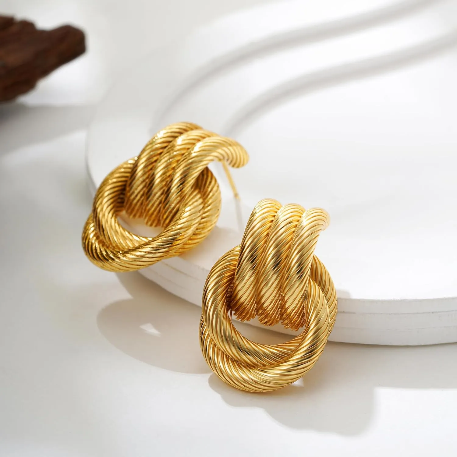 SLOONG Chunky Gold Earrings for Women, 14K Gold/SIlver Plated Geometric Knot Dangle Drop Earrings Hypoallergenic Gold Jewelry for Women