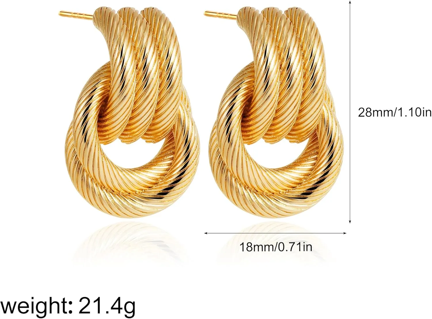 SLOONG Chunky Gold Earrings for Women, 14K Gold/SIlver Plated Geometric Knot Dangle Drop Earrings Hypoallergenic Gold Jewelry for Women
