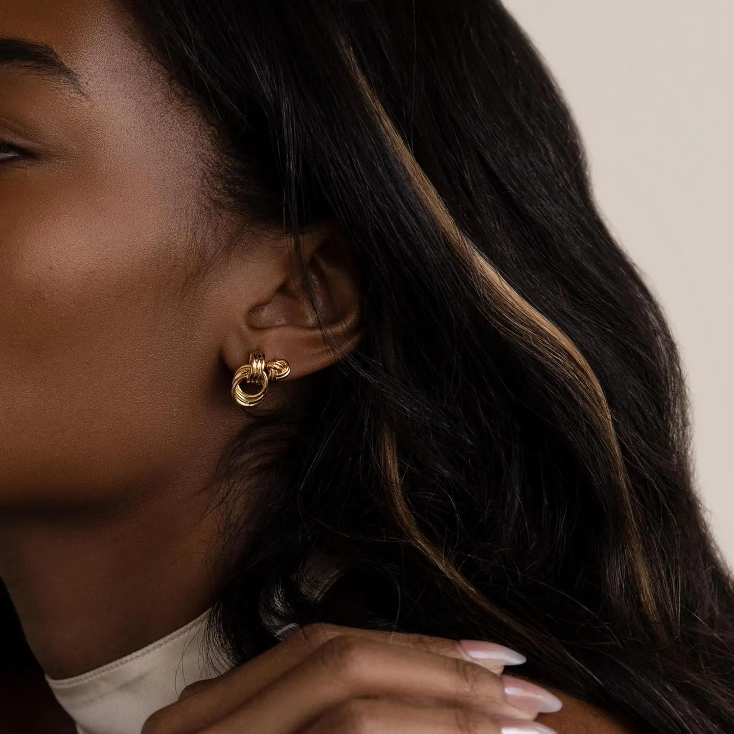 SLOONG Chunky Gold Earrings for Women, 14K Gold/SIlver Plated Geometric Knot Dangle Drop Earrings Hypoallergenic Gold Jewelry for Women