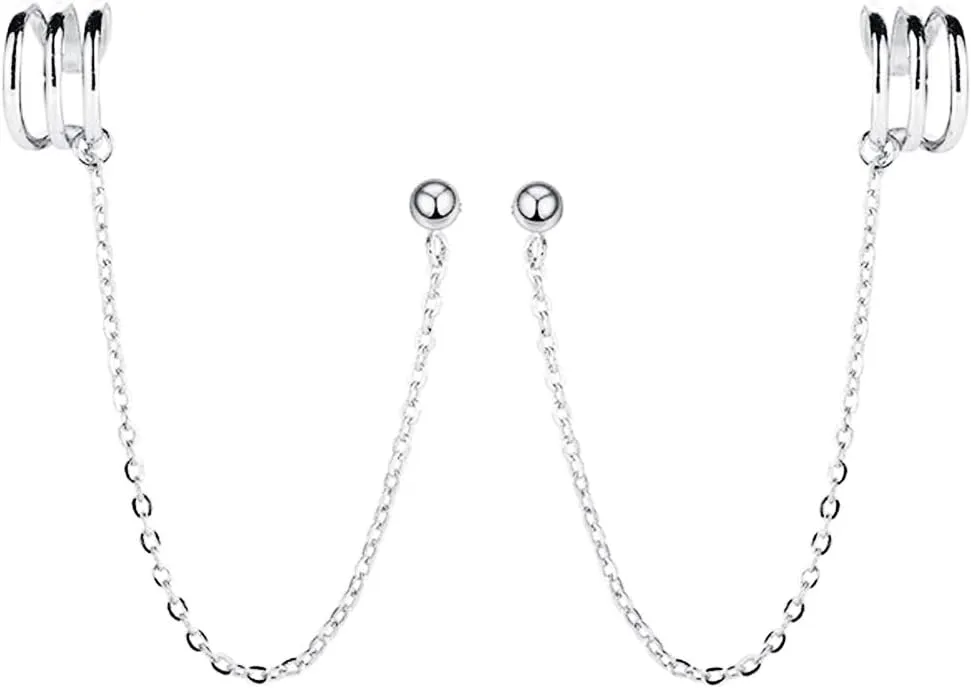 SLUYNZ 925 Sterling Silver Cuff Earrings Chain for Women Crawler Earrings Studs