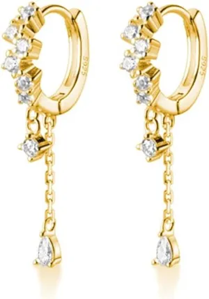 SLUYNZ 925 Sterling Silver CZ Hoop Earrings Dangle for Women Teen Girls Teardrop Huggie Earrings Drop Water Droplets Dangle Earrings Drop