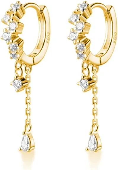 SLUYNZ 925 Sterling Silver CZ Hoop Earrings Dangle for Women Teen Girls Teardrop Huggie Earrings Drop Water Droplets Dangle Earrings Drop