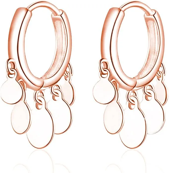 SLUYNZ 925 Sterling Silver Disc Earrings Huggie Hoop for Women Teens Coin Hoop Earrings Cluster Drop Earrings Tassel