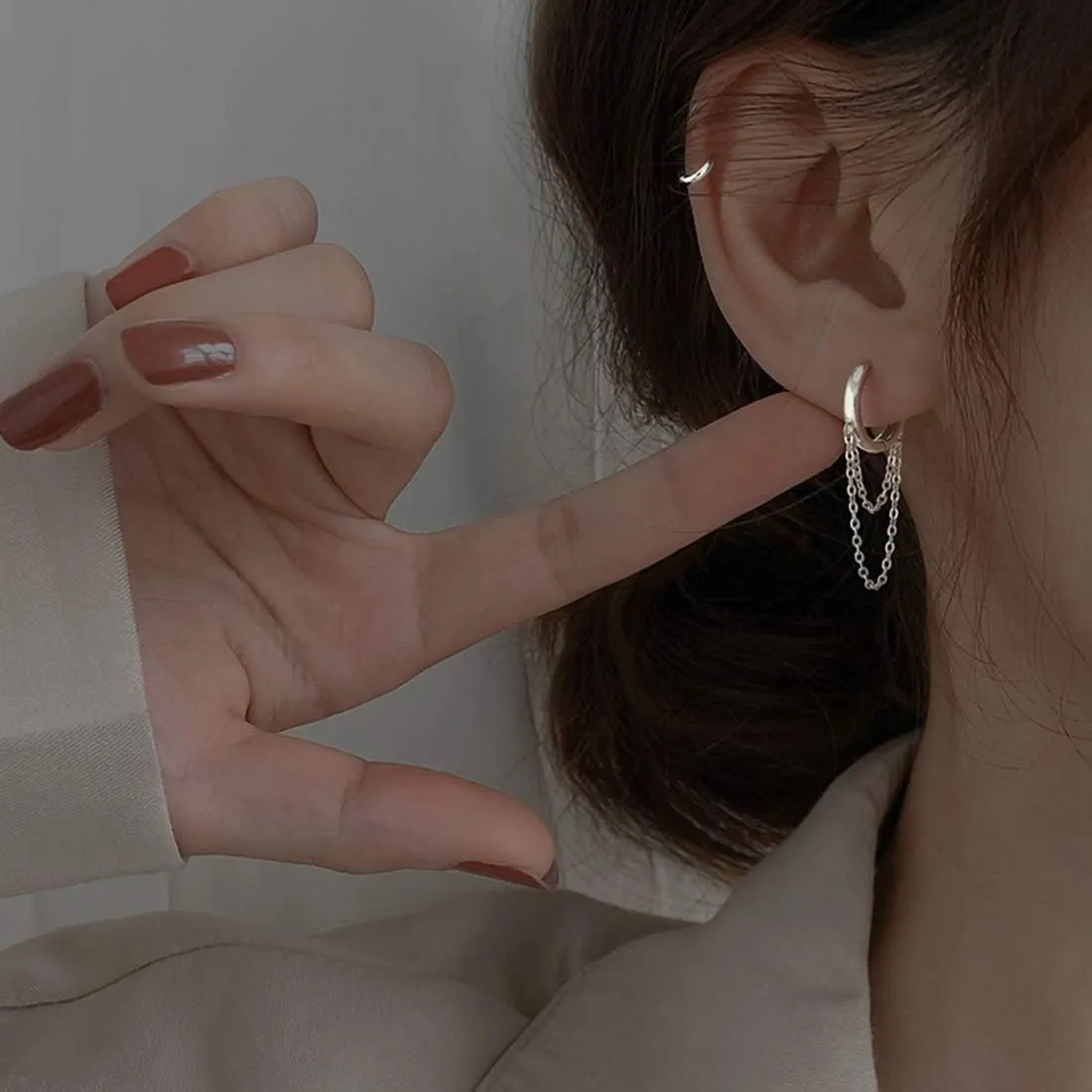 SLUYNZ 925 Sterling Silver Hoop Earrings for Women Teens Minimalist Hoop Earrings Huggie Dangle Chain Tassel