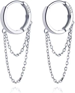SLUYNZ 925 Sterling Silver Hoop Earrings for Women Teens Minimalist Hoop Earrings Huggie Dangle Chain Tassel