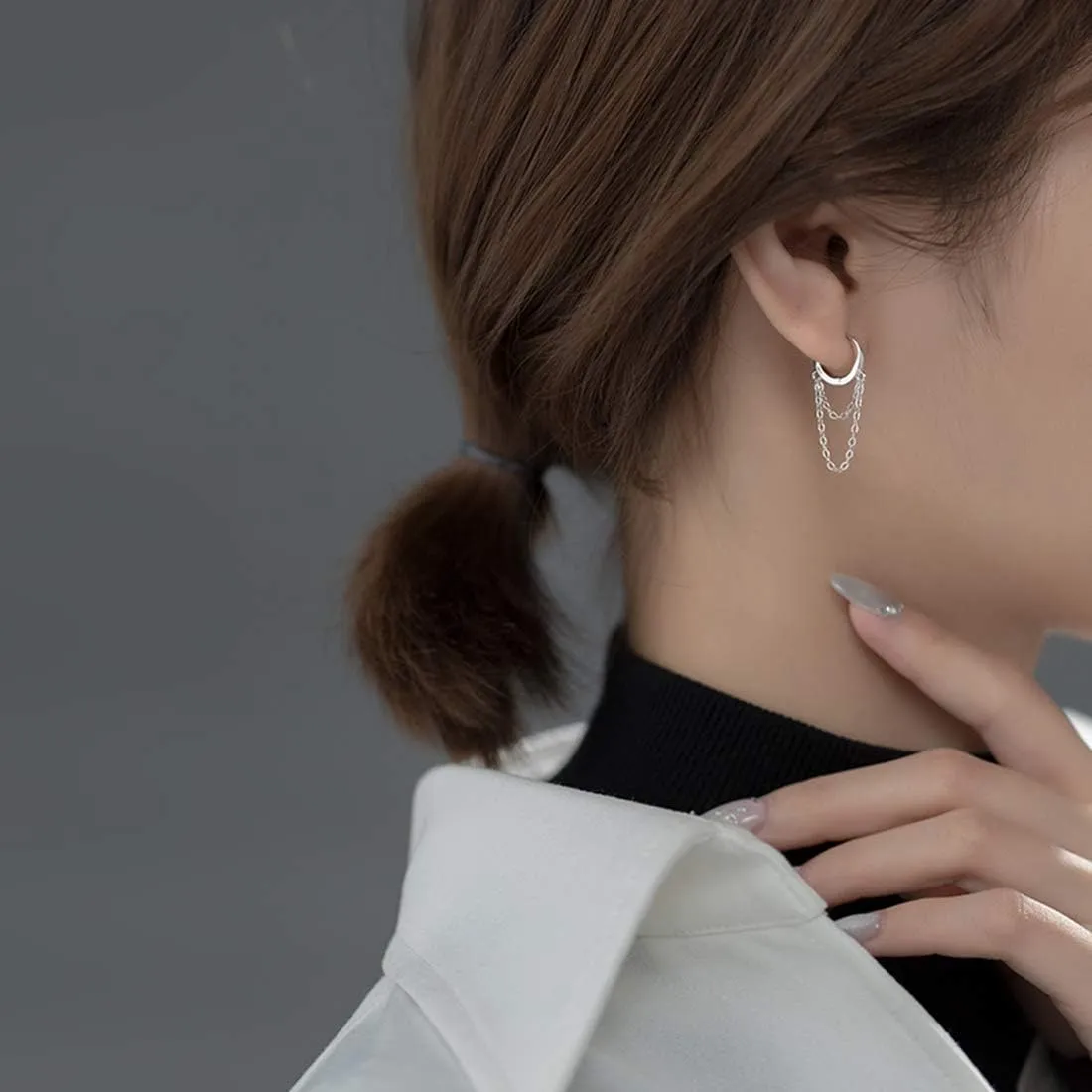 SLUYNZ 925 Sterling Silver Hoop Earrings for Women Teens Minimalist Hoop Earrings Huggie Dangle Chain Tassel