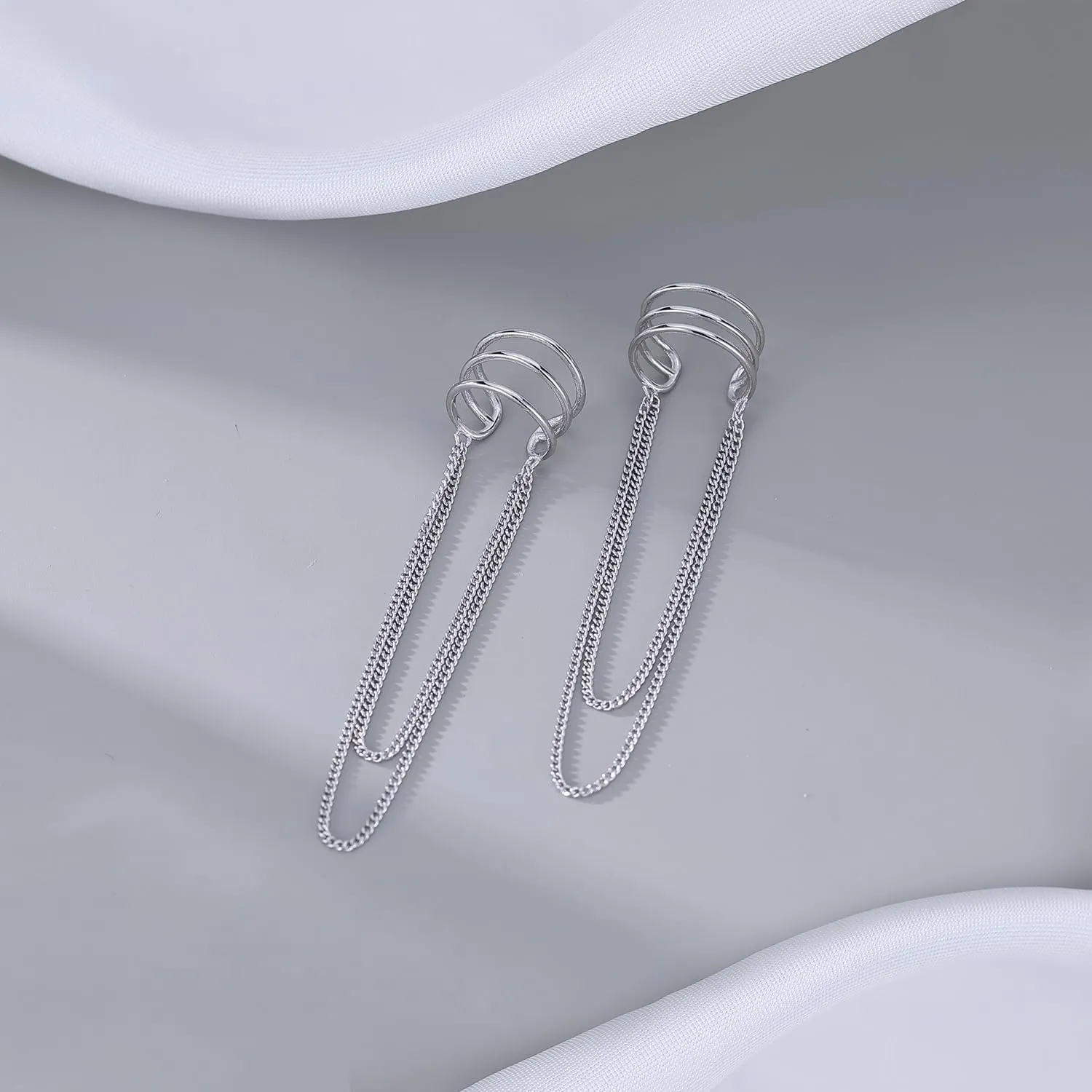 SLUYNZ 925 Sterling Silver No Piercing Cuff Earrings Chain for Women Wrap Earrings Tassel Clip On Ear