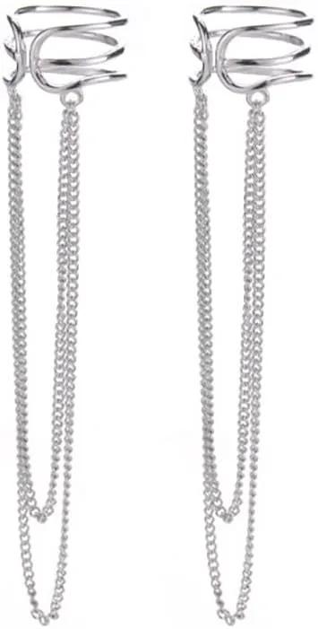 SLUYNZ 925 Sterling Silver No Piercing Cuff Earrings Chain for Women Wrap Earrings Tassel Clip On Ear