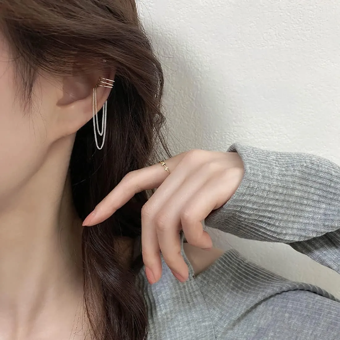 SLUYNZ 925 Sterling Silver No Piercing Cuff Earrings Chain for Women Wrap Earrings Tassel Clip On Ear