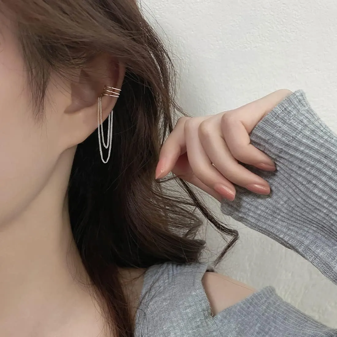 SLUYNZ 925 Sterling Silver No Piercing Cuff Earrings Chain for Women Wrap Earrings Tassel Clip On Ear