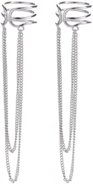 SLUYNZ 925 Sterling Silver No Piercing Cuff Earrings Chain for Women Wrap Earrings Tassel Clip On Ear
