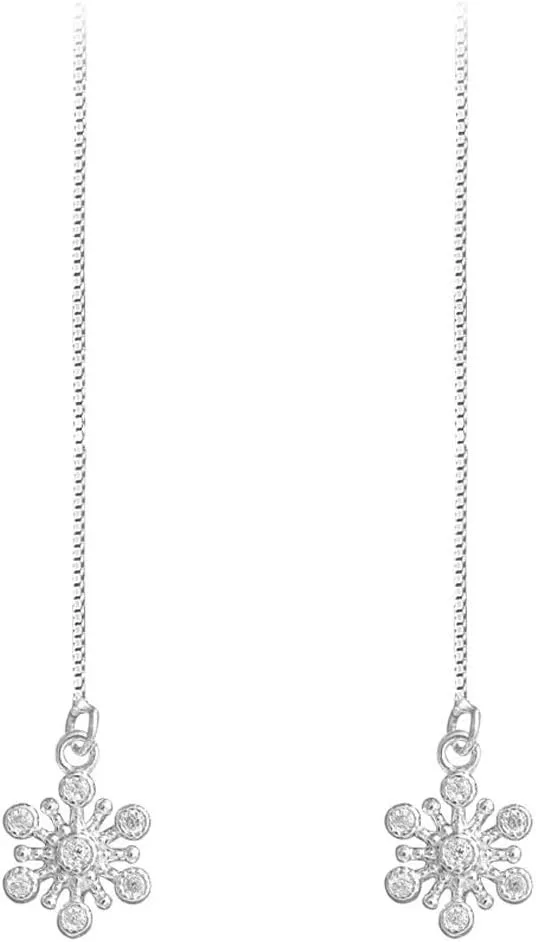 SLUYNZ 925 Sterling Silver Snowflake Dangle Earrings for Women Long Threader Earrings Chain (Style 4)