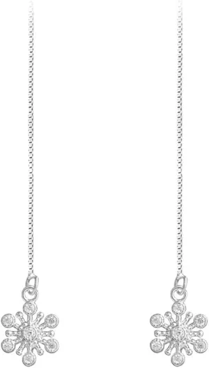 SLUYNZ 925 Sterling Silver Snowflake Dangle Earrings for Women Long Threader Earrings Chain (Style 4)