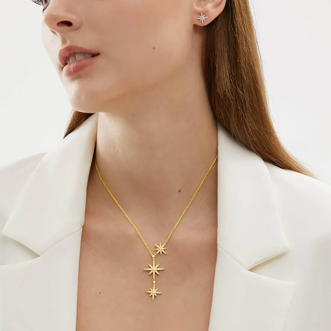 SLUYNZ CZ Star Y Necklace for Women Teens 925 Sterling Silver Star Choker Necklace Chain Pendant Necklace