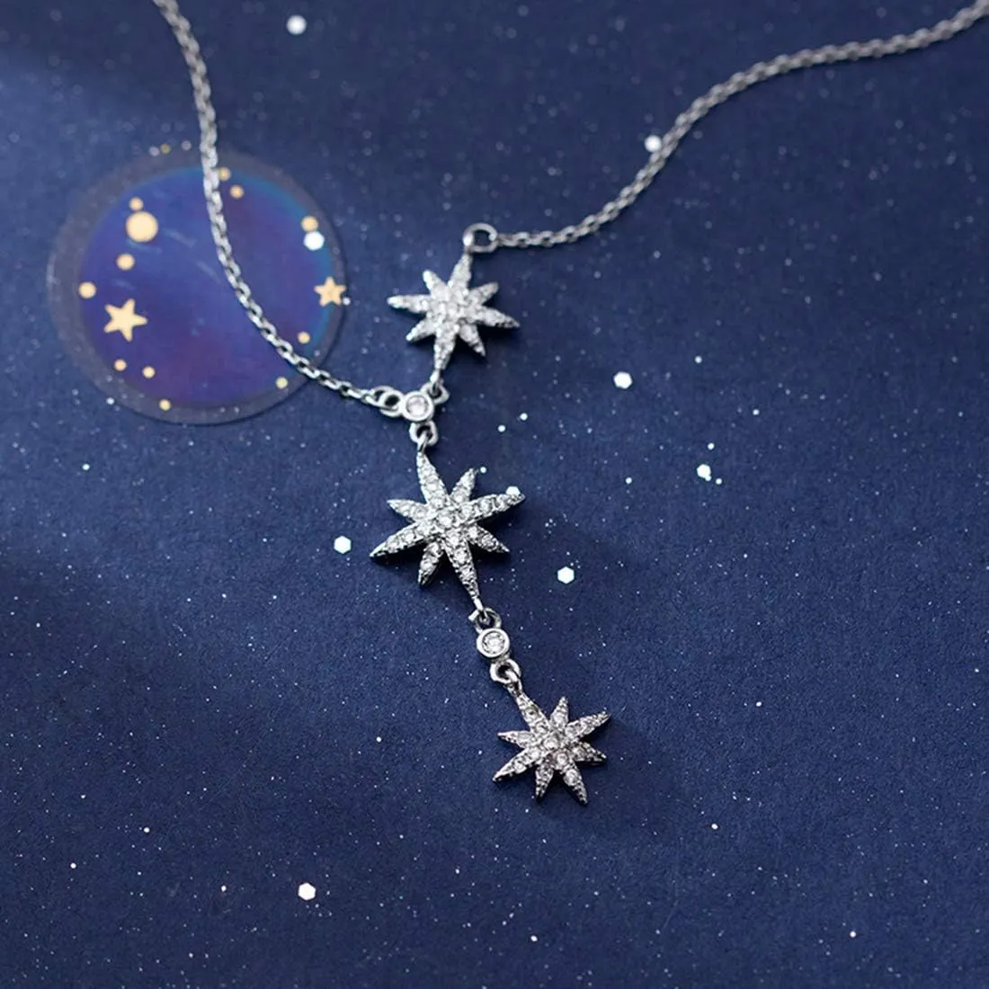 SLUYNZ CZ Star Y Necklace for Women Teens 925 Sterling Silver Star Choker Necklace Chain Pendant Necklace