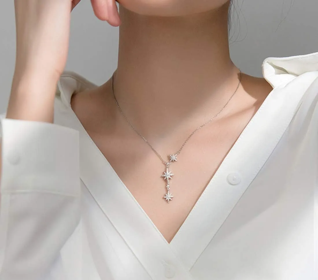 SLUYNZ CZ Star Y Necklace for Women Teens 925 Sterling Silver Star Choker Necklace Chain Pendant Necklace