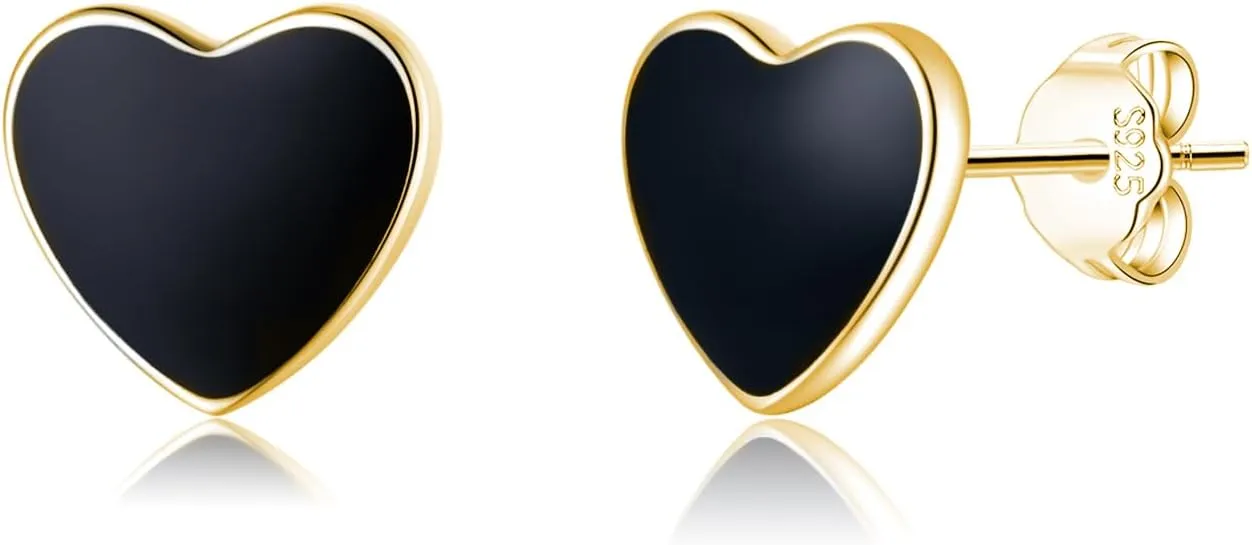 SLUYNZ Solid 925 Sterling Silver Black Heart Earrings Studs for Women Teens 8MM Heart Studs Earrings