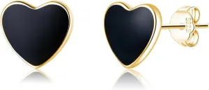 SLUYNZ Solid 925 Sterling Silver Black Heart Earrings Studs for Women Teens 8MM Heart Studs Earrings