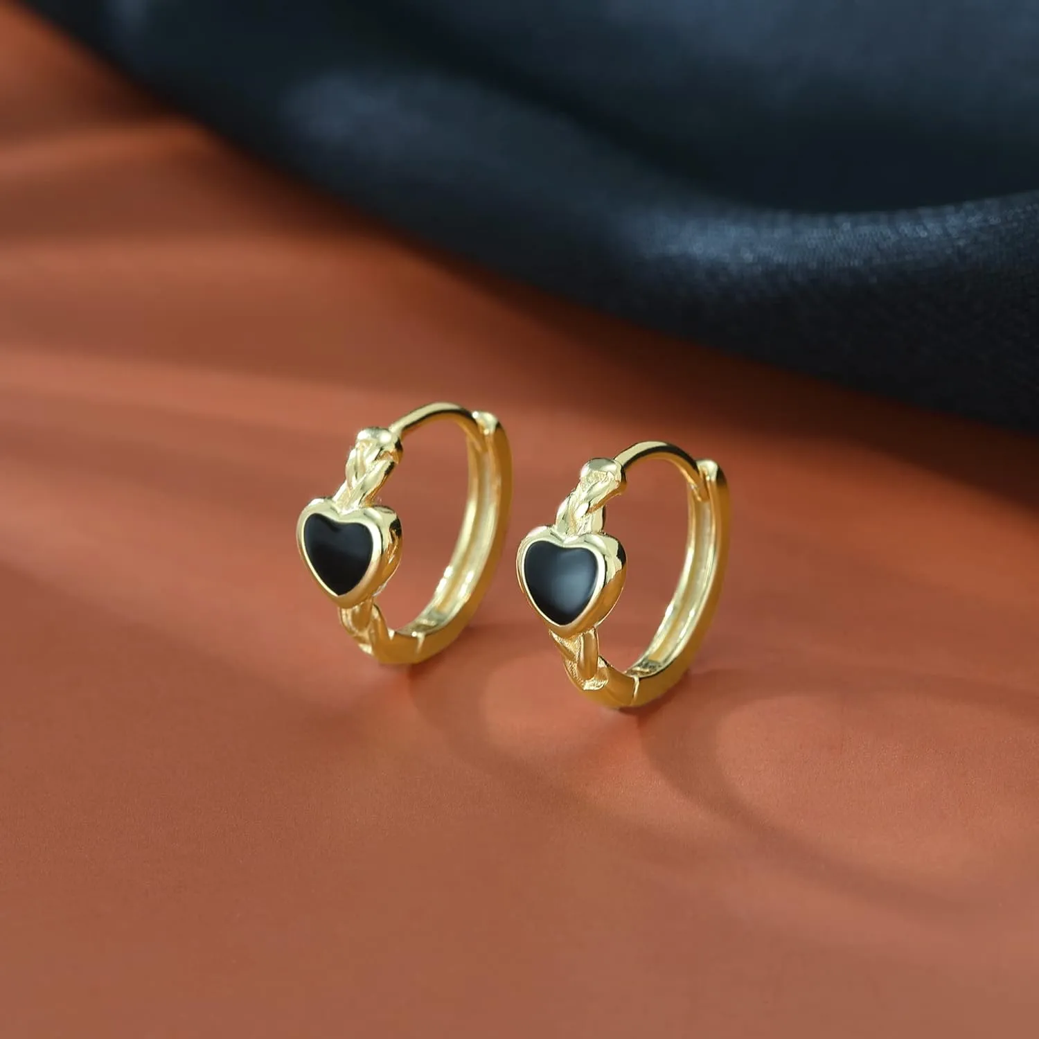 SLUYNZ Solid 925 Sterling Silver Black Heart Hoop Earrings for Women Teens Heart Huggie Earrings Hoop
