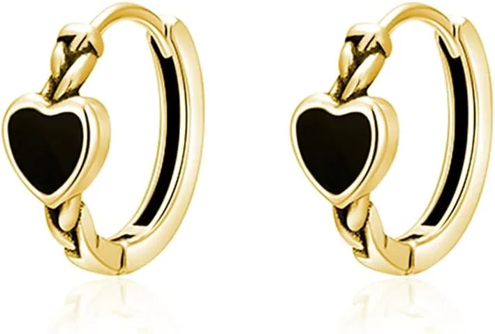 SLUYNZ Solid 925 Sterling Silver Black Heart Hoop Earrings for Women Teens Heart Huggie Earrings Hoop