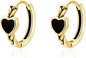 SLUYNZ Solid 925 Sterling Silver Black Heart Hoop Earrings for Women Teens Heart Huggie Earrings Hoop