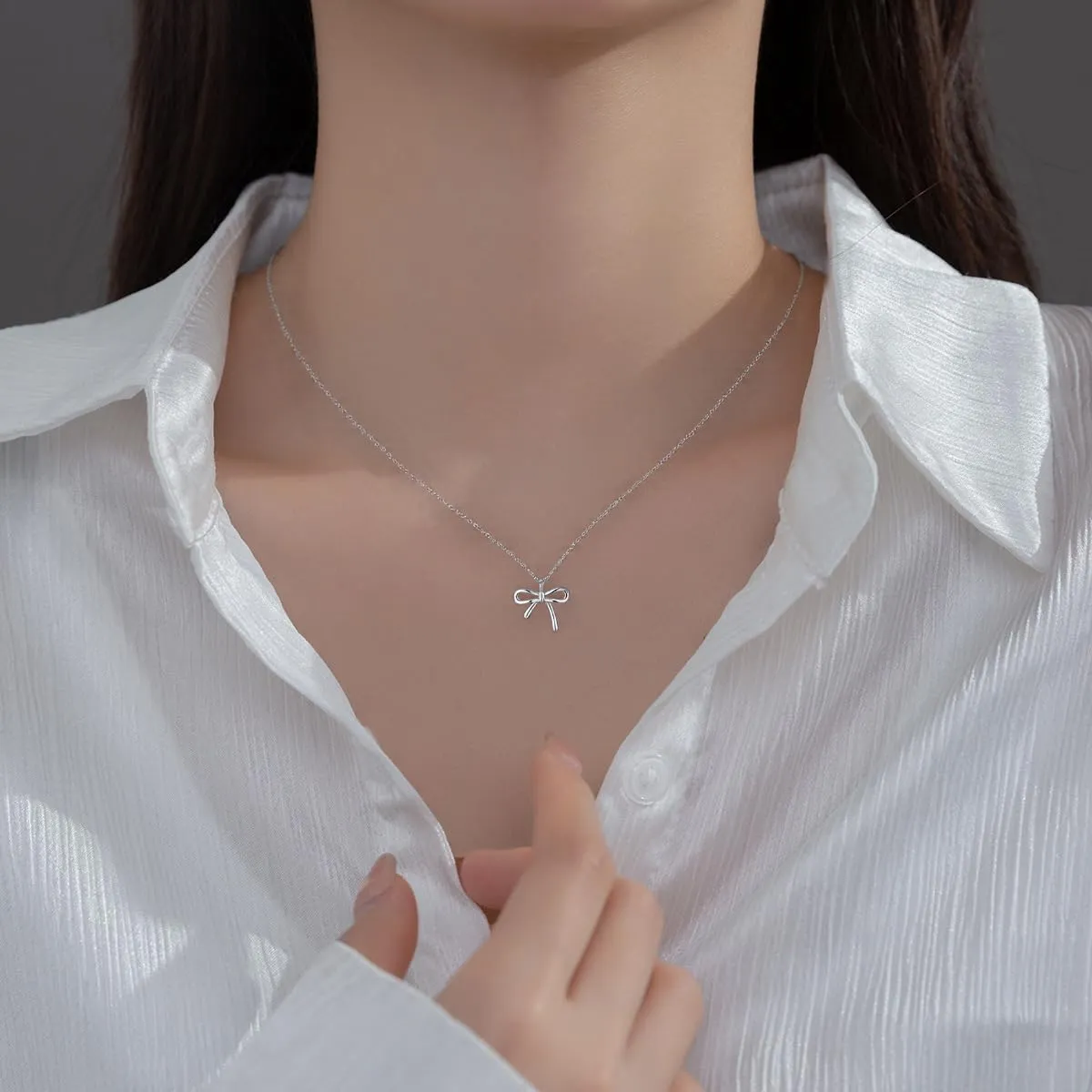 SLUYNZ Solid 925 Sterling Silver Bow Choker Necklace for Women Teens Simple Bowknot Pendant Necklace