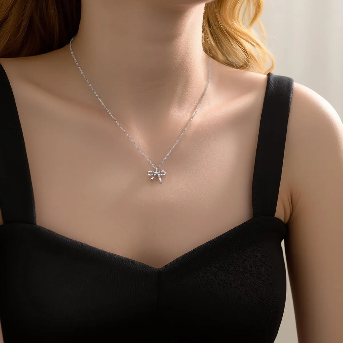 SLUYNZ Solid 925 Sterling Silver Bow Choker Necklace for Women Teens Simple Bowknot Pendant Necklace