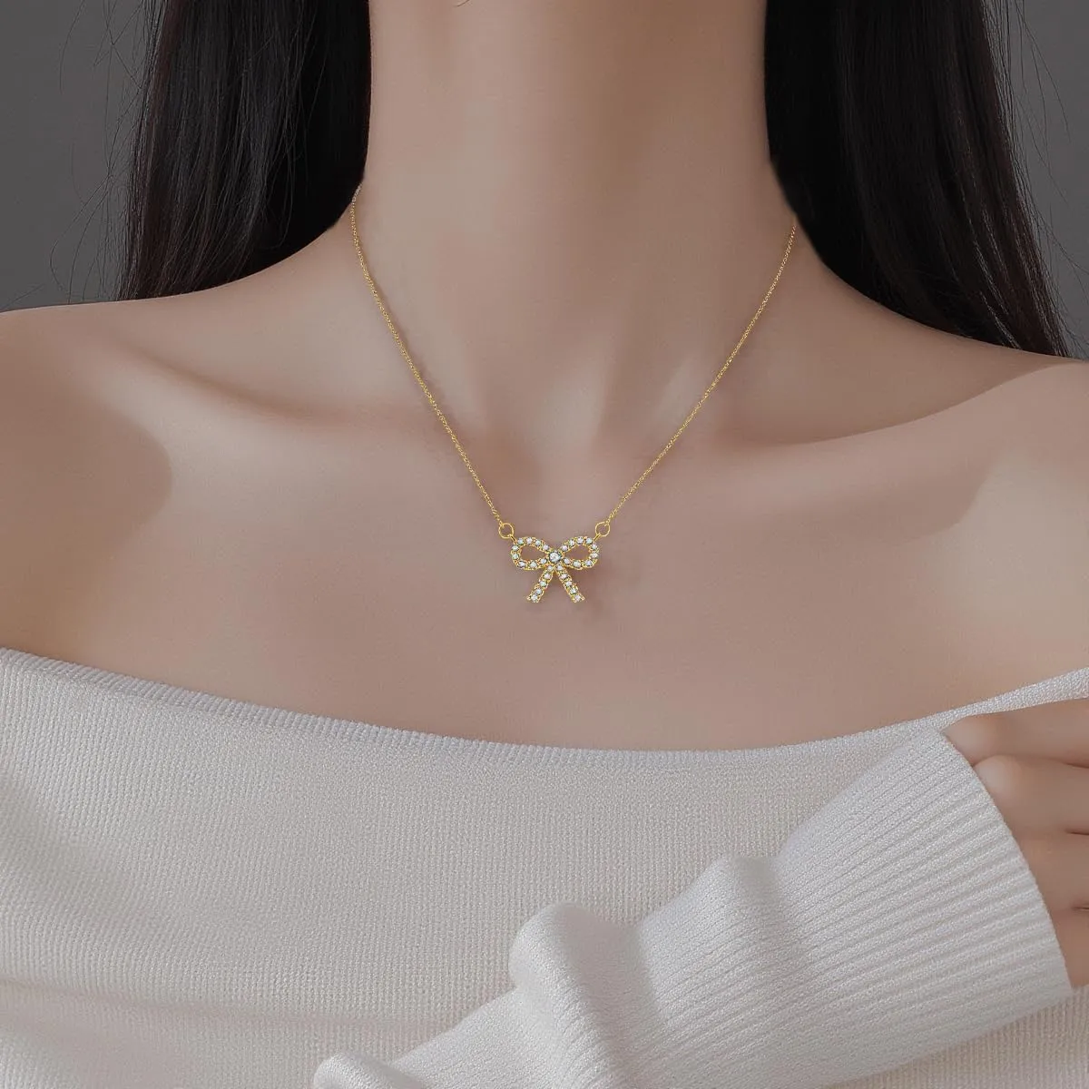 SLUYNZ Solid 925 Sterling Silver Bow Choker Necklace for Women Teens Sparkling CZ Bowknot Pendant Necklace