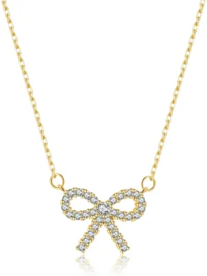 SLUYNZ Solid 925 Sterling Silver Bow Choker Necklace for Women Teens Sparkling CZ Bowknot Pendant Necklace