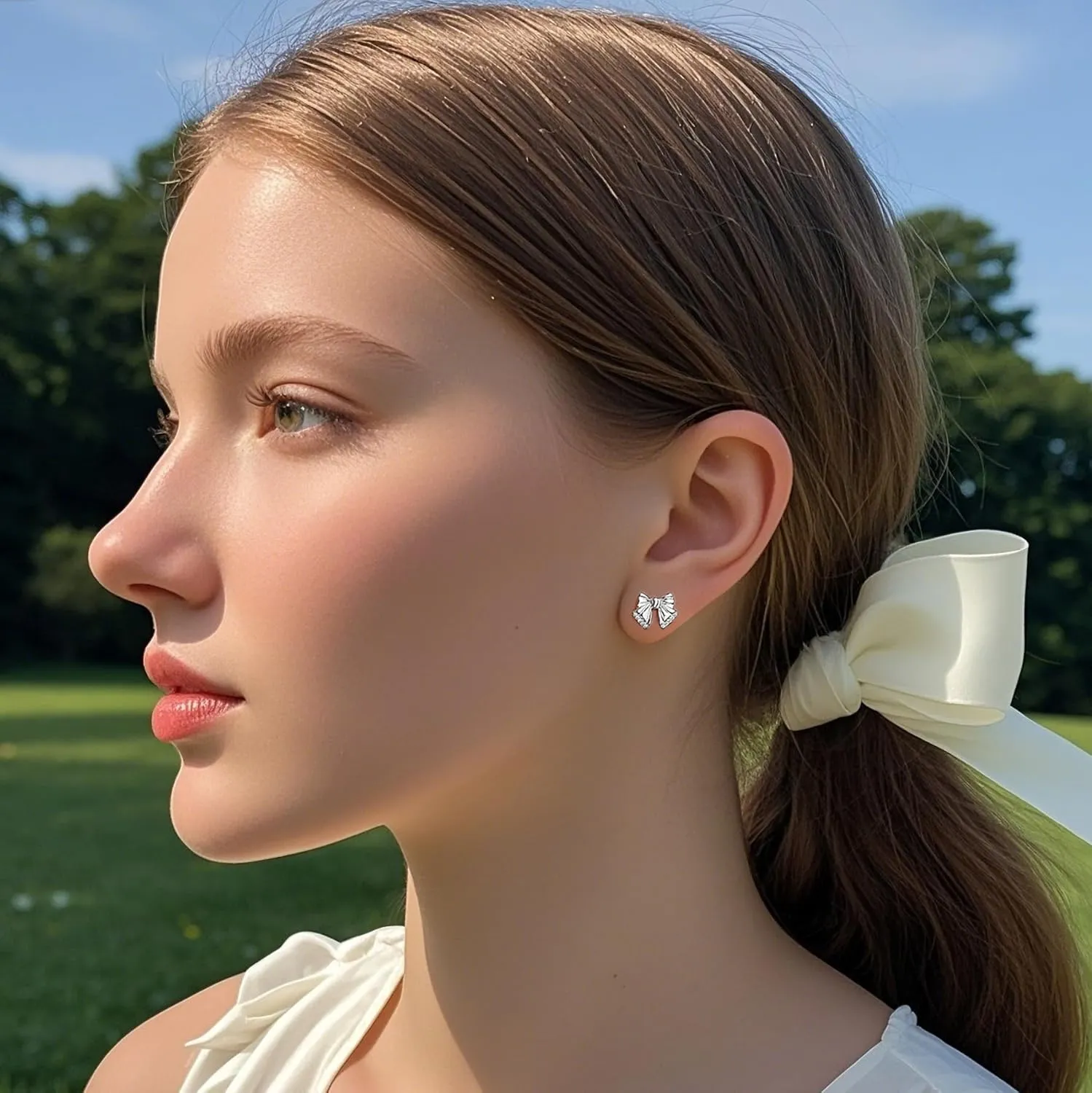 SLUYNZ Solid 925 Sterling Silver CZ Bow Post Earrings Studs for Women Teens Cute Bowknot Stud Earrings
