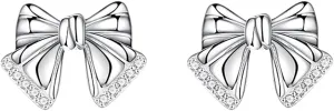 SLUYNZ Solid 925 Sterling Silver CZ Bow Post Earrings Studs for Women Teens Cute Bowknot Stud Earrings
