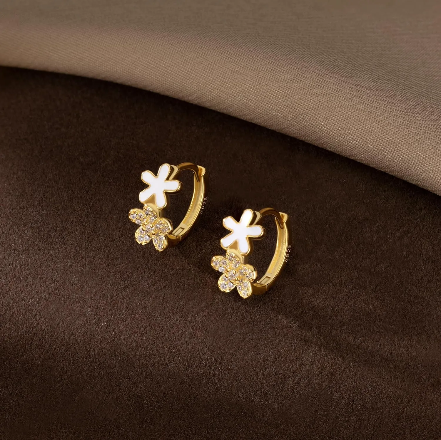 SLUYNZ Solid 925 Sterling Silver CZ Flower Hoop Earrings for Women Teens Double Flower Hoop Earrings Huggie
