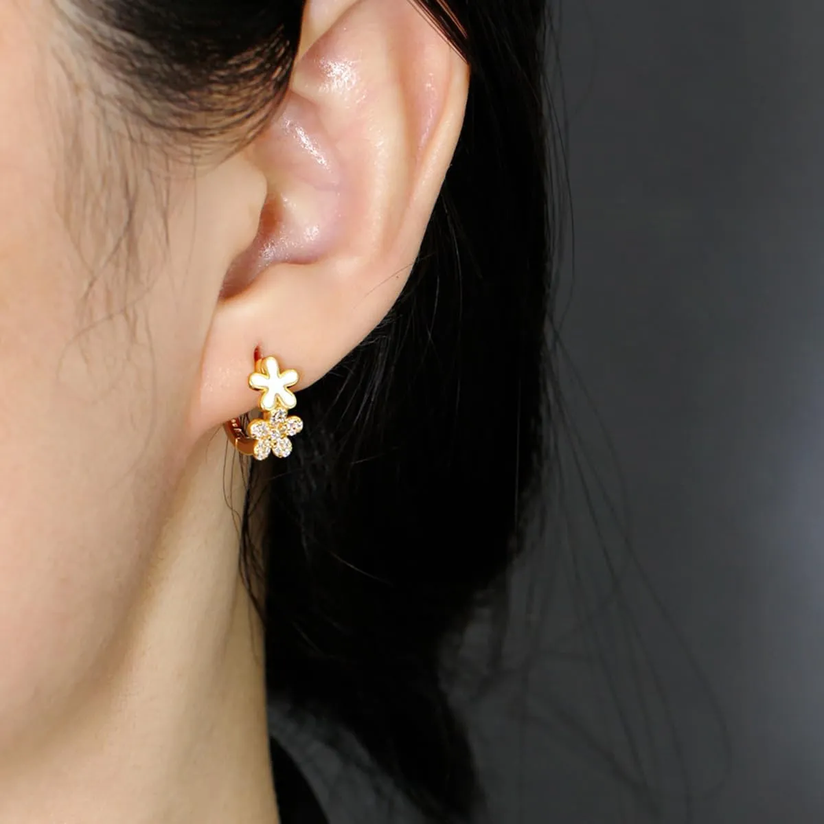 SLUYNZ Solid 925 Sterling Silver CZ Flower Hoop Earrings for Women Teens Double Flower Hoop Earrings Huggie