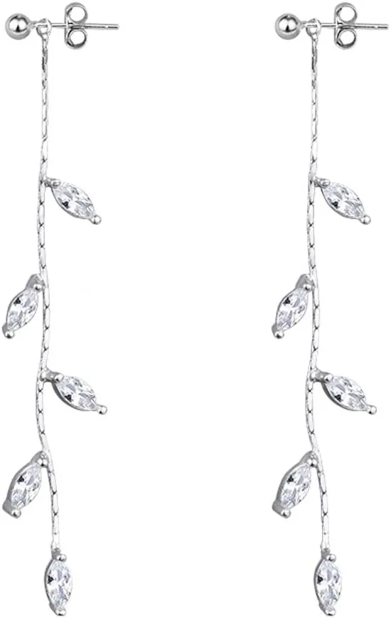 SLUYNZ Solid 925 Sterling Silver Droplet Dangle Earrings Chain for Women Teens Olive Leaf Wedding Dangle Earrings Bridal Earrings