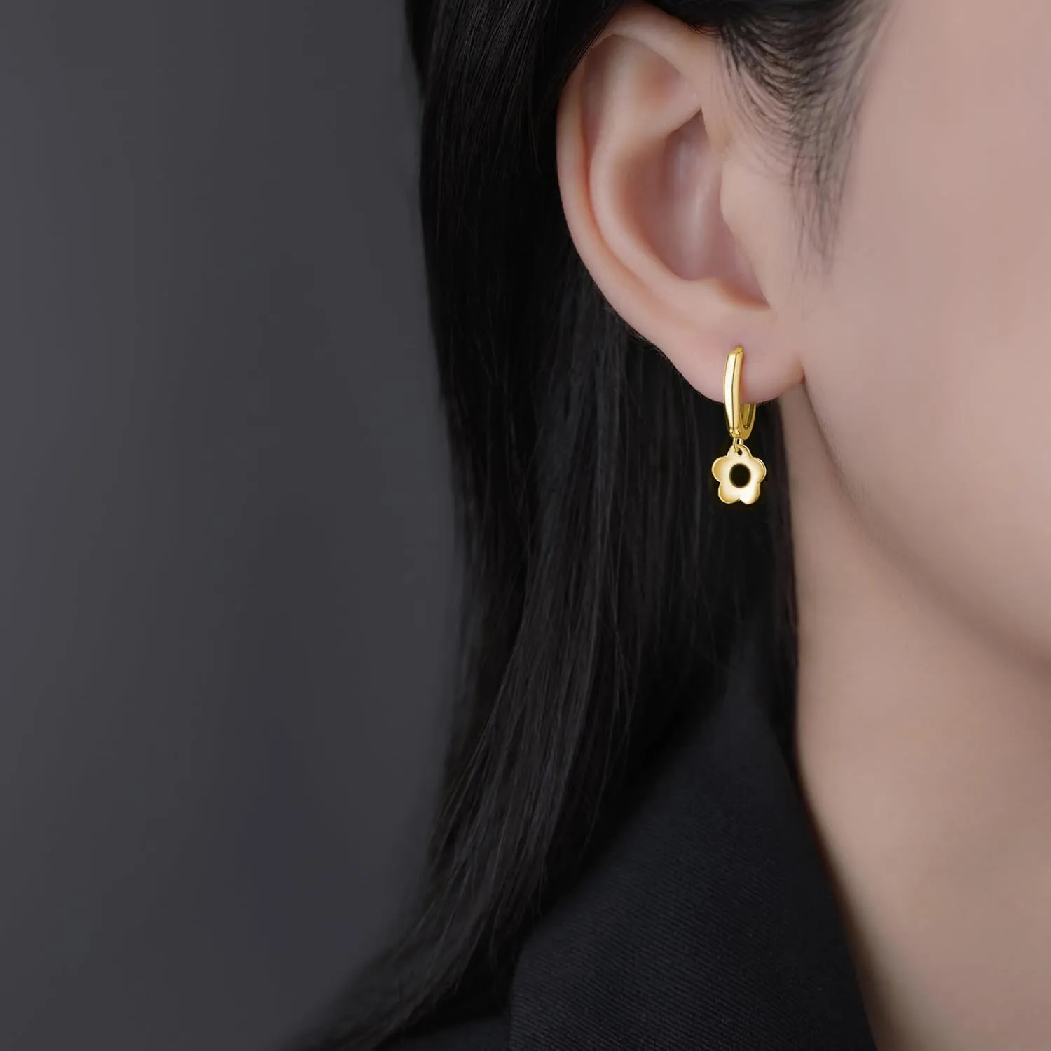 SLUYNZ Solid 925 Sterling Silver Flower Hoop Earrings for Women Teens Cute Flower Hoop Earrings Huggie